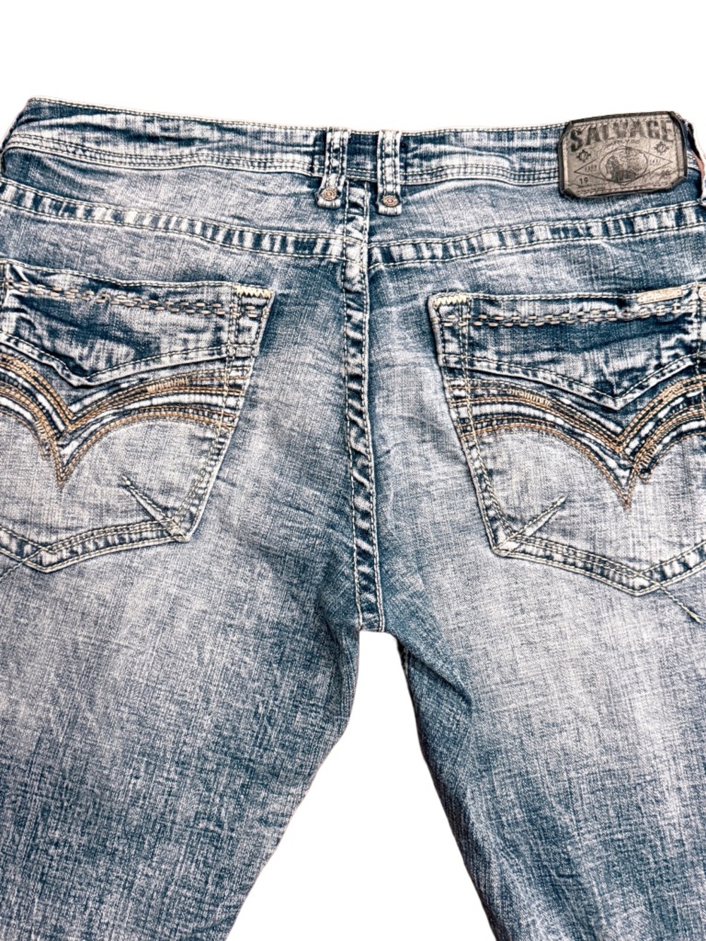 Salvage Supply Co Mayhem Straight Jeans Mens 36L Buckle Blue Distressed 23-460